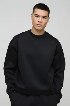 Fashion boohooMAN Oversized Boxy Bonded Scuba Sweatshirt black