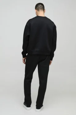 Fashion boohooMAN Oversized Boxy Bonded Scuba Sweatshirt black