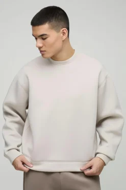 New boohooMAN Oversized Boxy Bonded Scuba Sweatshirt stone