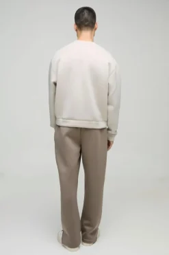 New boohooMAN Oversized Boxy Bonded Scuba Sweatshirt stone