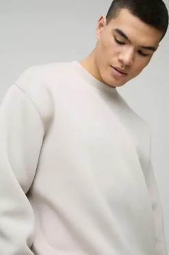 New boohooMAN Oversized Boxy Bonded Scuba Sweatshirt stone