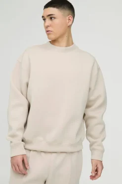Sale boohooMAN Oversized Boxy Bonded Scuba Sweatshirt stone