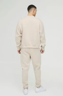 Sale boohooMAN Oversized Boxy Bonded Scuba Sweatshirt stone