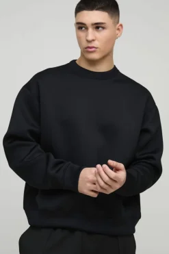 Best Sale boohooMAN Oversized Boxy Bonded Scuba Sweatshirt black