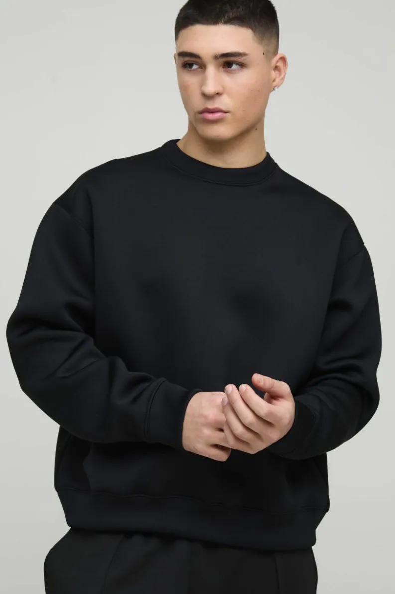 Best Sale boohooMAN Oversized Boxy Bonded Scuba Sweatshirt black
