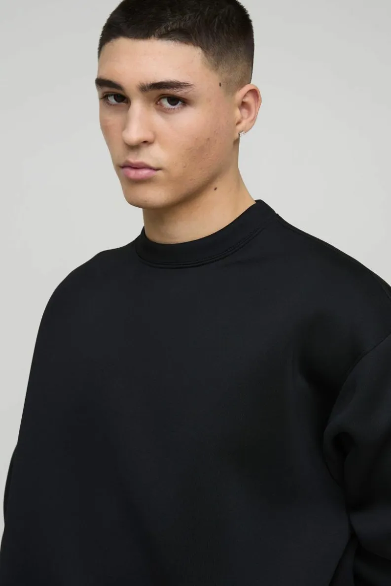 Best Sale boohooMAN Oversized Boxy Bonded Scuba Sweatshirt black