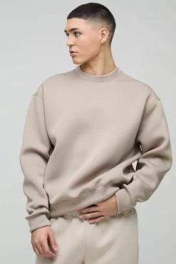 Store boohooMAN Oversized Boxy Bonded Scuba Sweatshirt taupe
