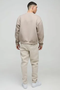 Store boohooMAN Oversized Boxy Bonded Scuba Sweatshirt taupe