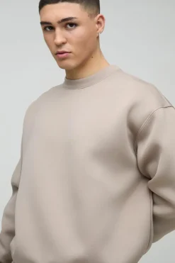 Store boohooMAN Oversized Boxy Bonded Scuba Sweatshirt taupe