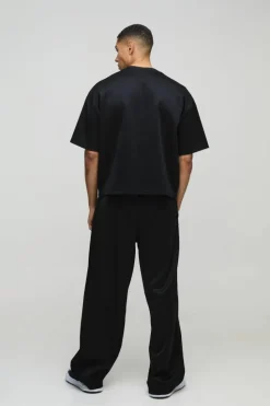 Sale boohooMAN Oversized Boxy Bonded Scuba T-Shirt & Stacked Jogger Tracksuit black