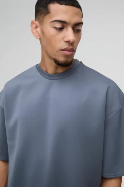 New boohooMAN Oversized Boxy Bonded Scuba T-Shirt & Stacked Jogger Tracksuit slate