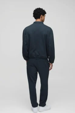 New boohooMAN Oversized Boxy Bound Hem Rugby Sweatshirt charcoal