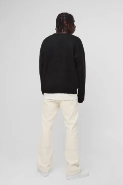 Hot boohooMAN Oversized Boxy Brushed Gothic Graphic Knitted Jumper black