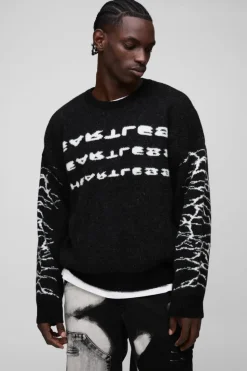 Sale boohooMAN Oversized Boxy Brushed Heartless Graphic Knitted Jumper black