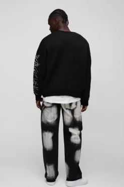 Sale boohooMAN Oversized Boxy Brushed Heartless Graphic Knitted Jumper black