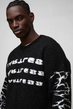 Sale boohooMAN Oversized Boxy Brushed Heartless Graphic Knitted Jumper black