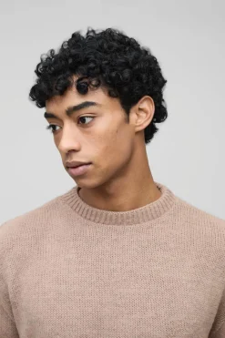 Discount boohooMAN Oversized Boxy Brushed Knitted Jumper stone
