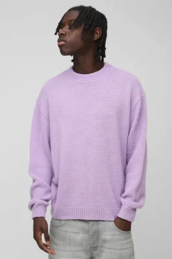 Outlet boohooMAN Oversized Boxy Brushed Knitted Jumper purple