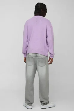 Outlet boohooMAN Oversized Boxy Brushed Knitted Jumper purple