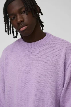Outlet boohooMAN Oversized Boxy Brushed Knitted Jumper purple