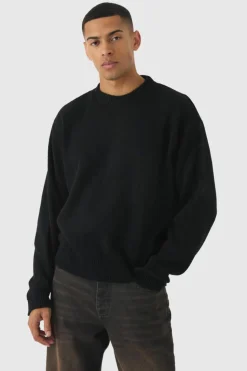 Best boohooMAN Oversized Boxy Brushed Knitted Jumper black
