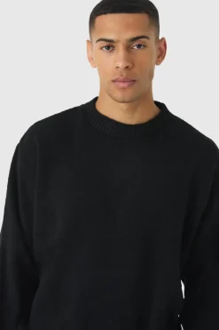 Best boohooMAN Oversized Boxy Brushed Knitted Jumper black