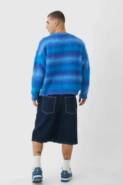 Online boohooMAN Oversized Boxy Brushed Ombre Knitted Jumper cobalt