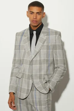 Shop boohoo Oversized Boxy Check Contrast Stitch Suit grey