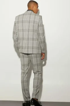 Shop boohoo Oversized Boxy Check Contrast Stitch Suit grey
