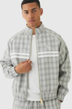 Hot boohoo Oversized Boxy Checked Funnel Neck Set light grey