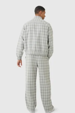 Hot boohoo Oversized Boxy Checked Funnel Neck Set light grey
