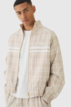 Sale boohoo Oversized Boxy Checked Funnel Neck Set beige