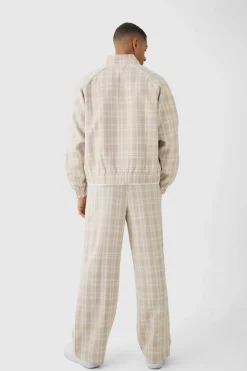 Sale boohoo Oversized Boxy Checked Funnel Neck Set beige
