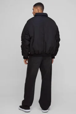 Fashion boohooMAN Oversized Boxy Collared Bomber Jacket In black