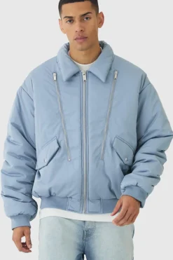 Sale boohooMAN Oversized Boxy Collared Bomber Jacket In slate
