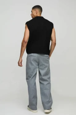 Best Sale boohooMAN Oversized Boxy Collared Knitted Vest black