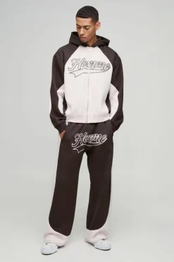 Flash Sale boohooMAN Oversized Boxy Colour Block Homme Printed Zip Through Tracksuit chocolate