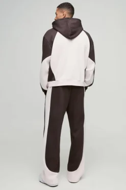 Flash Sale boohooMAN Oversized Boxy Colour Block Homme Printed Zip Through Tracksuit chocolate