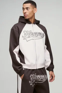 Flash Sale boohooMAN Oversized Boxy Colour Block Homme Printed Zip Through Tracksuit chocolate