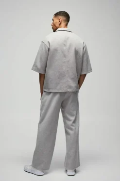 Discount boohooMAN Oversized Boxy Concealed Placket Heavyweight Melton Shirt grey
