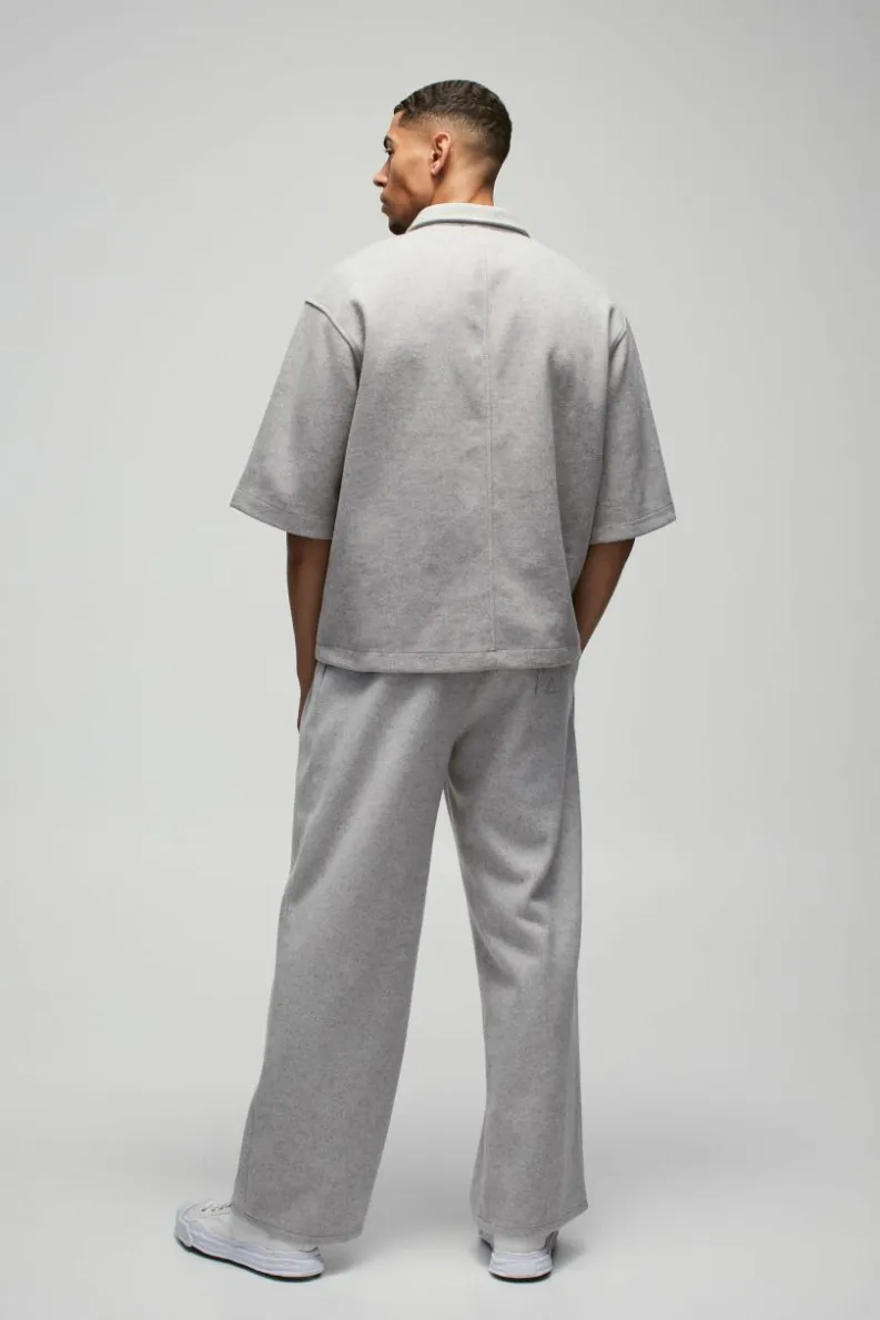 Discount boohooMAN Oversized Boxy Concealed Placket Heavyweight Melton Shirt grey