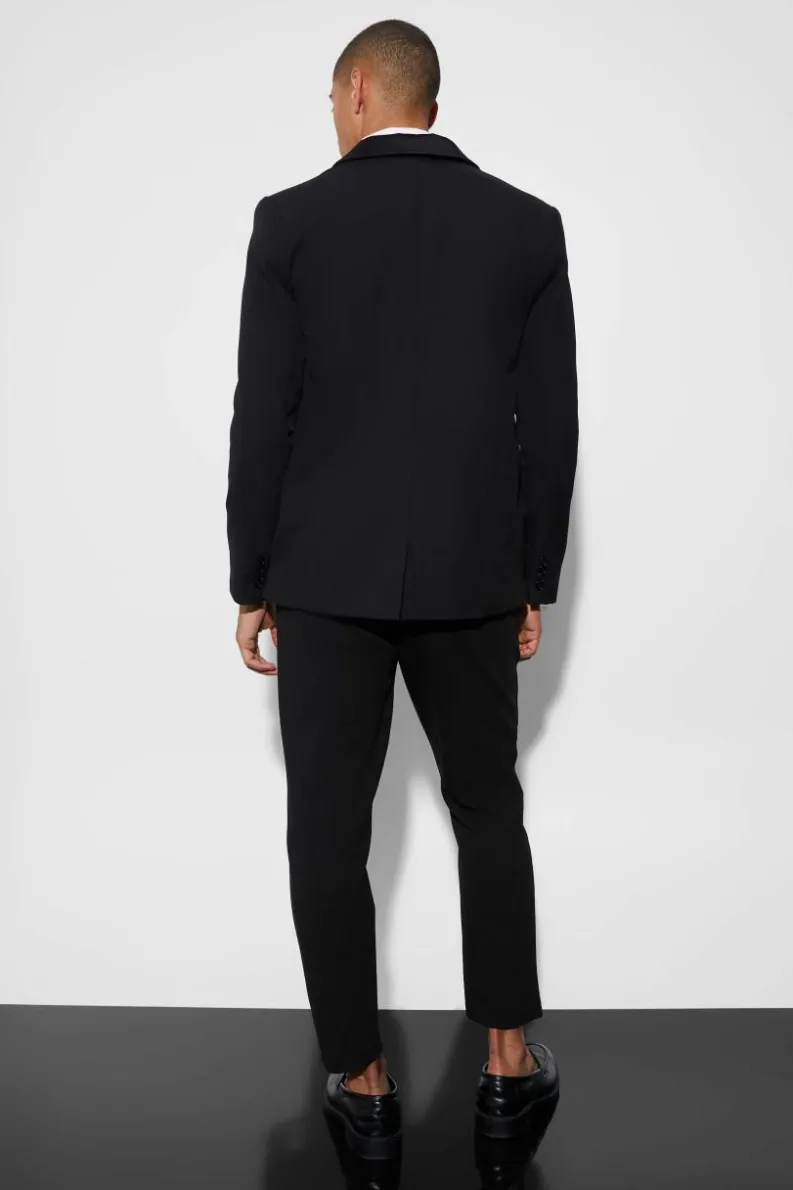 Shop boohooMAN Oversized Boxy Contrast Lapel Blazer black