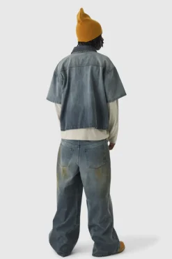 Clearance boohooMAN Oversized Boxy Denim Shirt mid grey