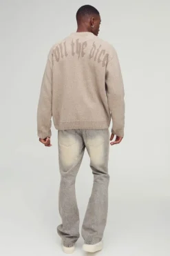 Best Sale boohooMAN Oversized Boxy Dice Graphic Brushed Knitted Jumper ecru