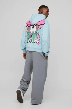 Cheap boohooMAN Oversized Boxy Doodle Graphic Puff Print Hoodie light blue