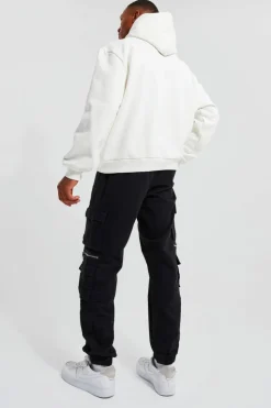 Best boohooMAN Oversized Boxy Doodle Graphic Hoodie ecru