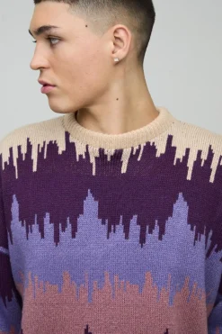 Best boohooMAN Oversized Boxy Dropped Shoulder Brushed Abstract Knitted Jumper brown