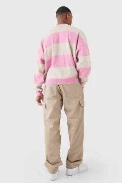 Fashion boohooMAN Oversized Boxy Drop Shoulder Moto Knit Jumper dusty pink