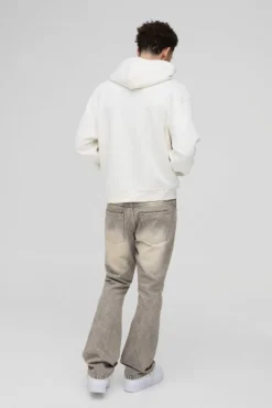 Best boohooMAN Oversized Boxy Embroidered Globe Hoodie ecru