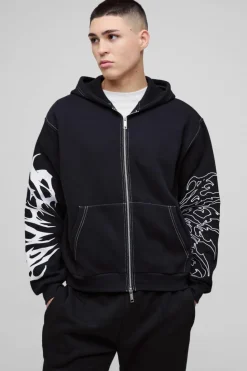 Hot boohooMAN Oversized Boxy Embroidered Hoodie black